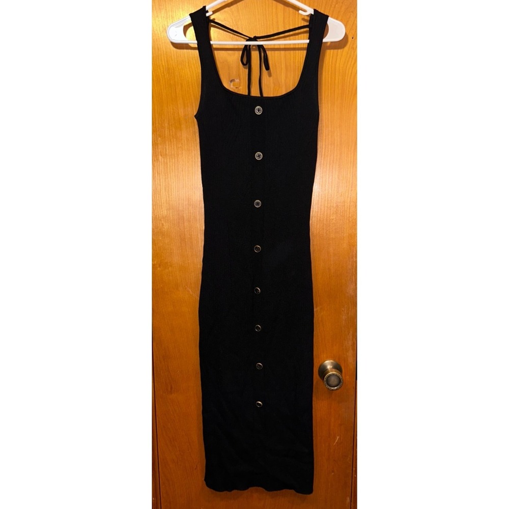 Future Collective Jenee Taylor‎ Black Midi Tank Dress Button Tie Accents XS